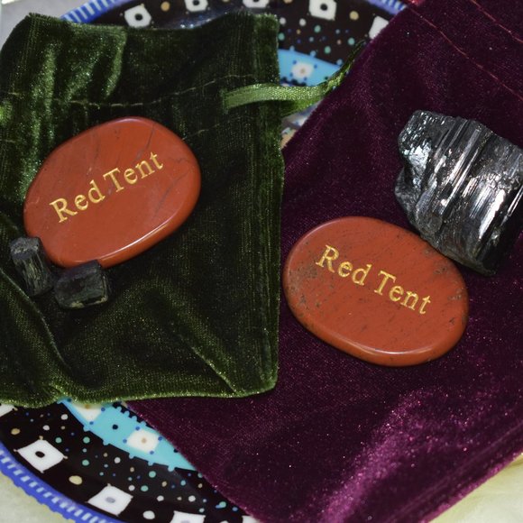 "Red Tent" inscribed Red Jasper Palm Stone and Black Tourmaline Stone XL - Picture 5 of 6